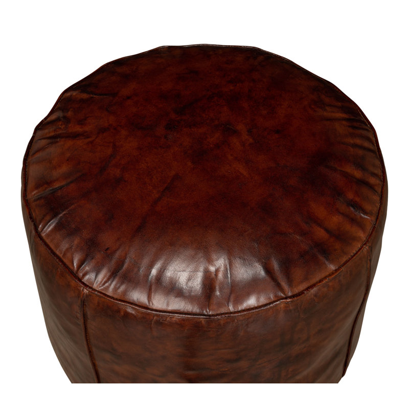 Round Pouf, Brown Genuine Leather
