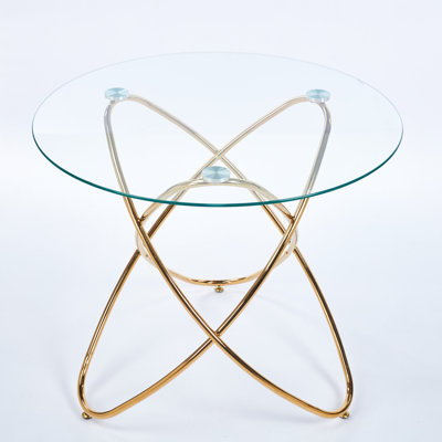 Adjustable Golden Metal Leg Tempered Glass Dining Table, Modern Kitchen Table For Living Room, Space Saving And Stable, Smooth Surface Quick Effort - Clean, 36.48 In Depth, Width, 29.71 Height, 41.72