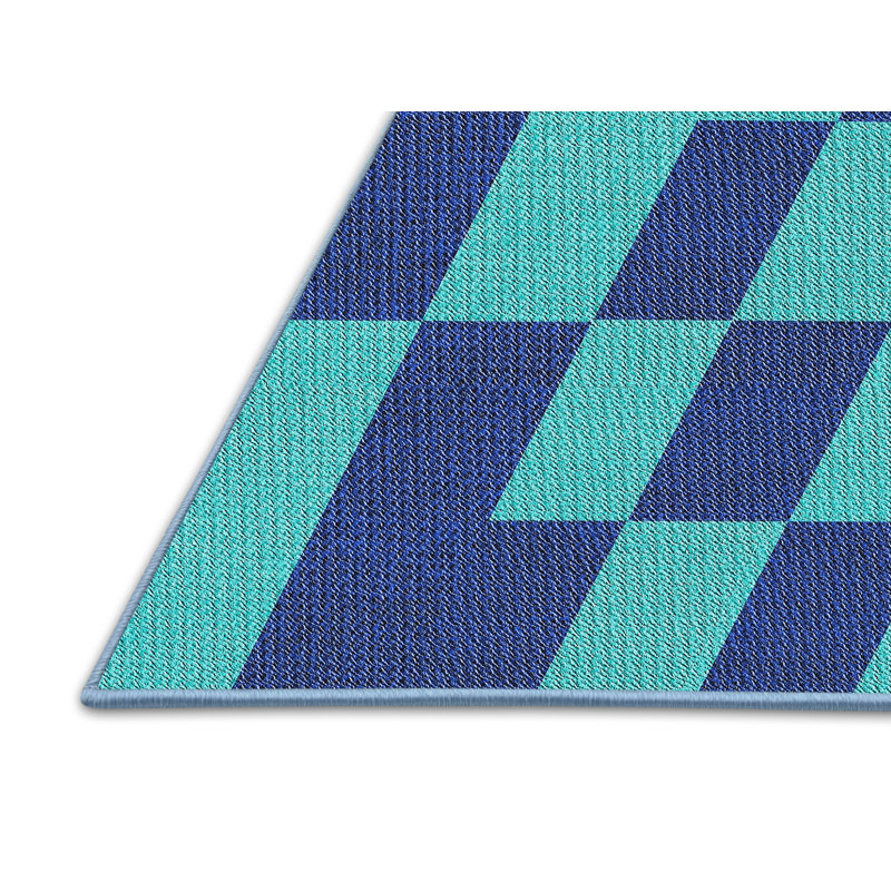 Tapis bleu/vert léger tissé à la machine, Rectangle 4 pi x 6 pi