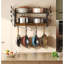 Organisateur de casseroles et de casseroles à 2 niveaux, support à casseroles mural avec 12 crochets, brun rustique