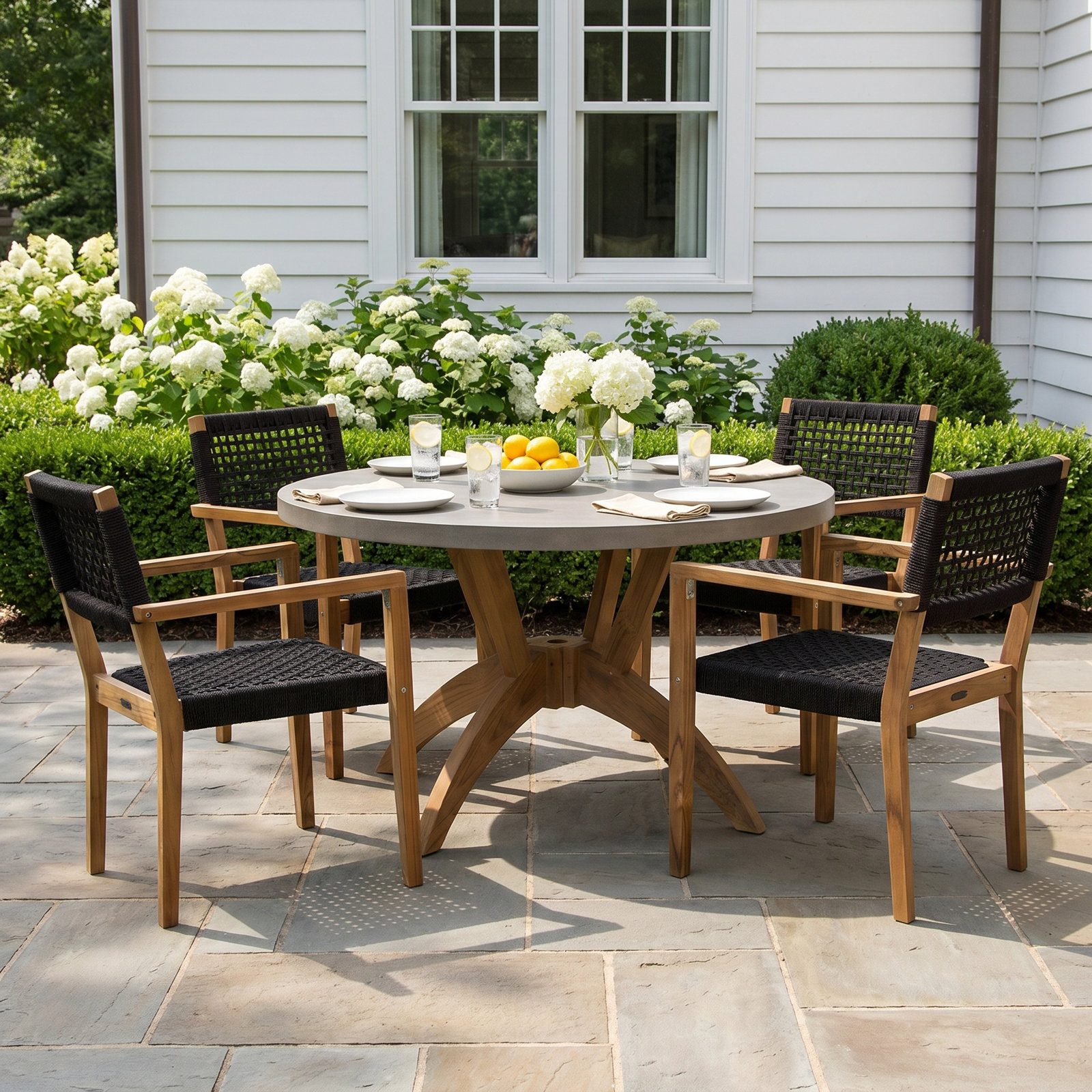 Fleur 48'' Round Outdoor Dining Set, 4