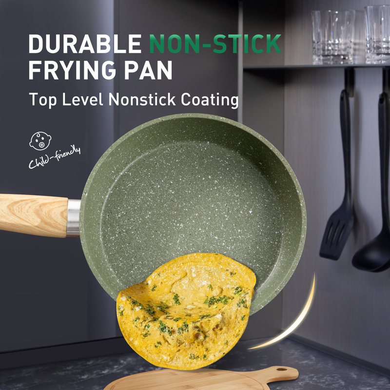 8 - Piece Non-Stick Aluminum Cookware Set, Green/Natural