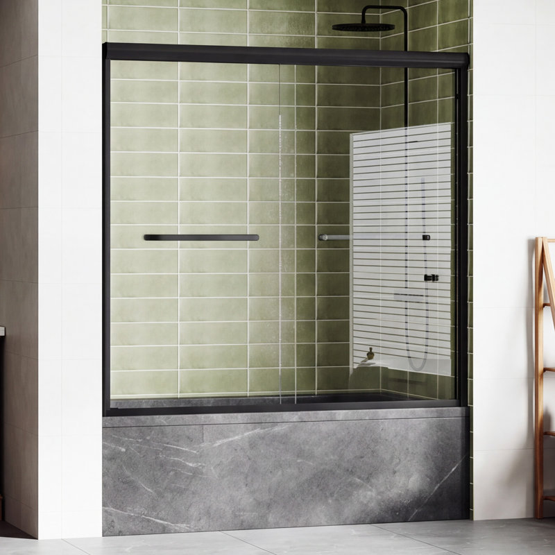Porte de douche sans cadre 60 po x 58 po en verre trempé noir, porte de douche moderne en verre pour installation de douche à l'italienne