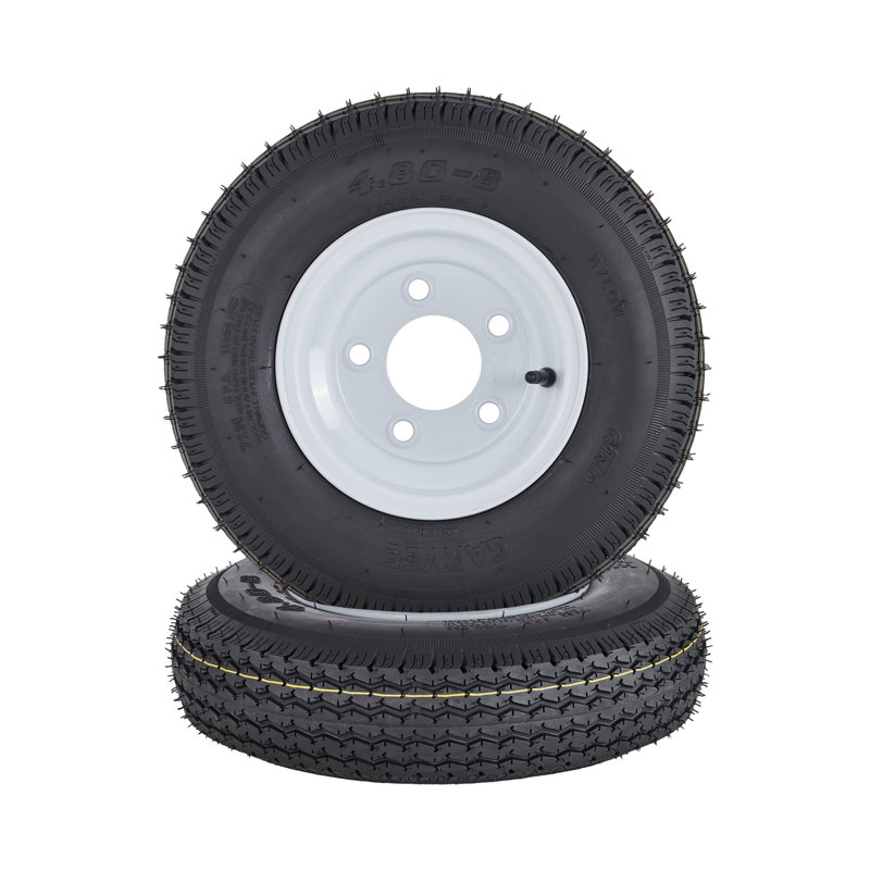 Lot de 2 pneus de remorque 4.80-8 (4.80x8 / 480-8 / 4.80-8) avec jantes de 8 pouces, 5 trous sur 4,5 pouces, indice de charge C, 6PR