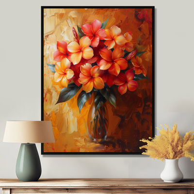 Bouquet vibrant orange et rouge Plumeria Ii I - Plumeria Wall Art Living Room