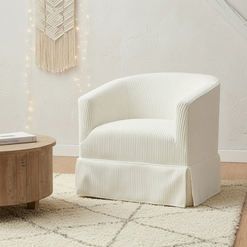 Fauteuil demi-tonneau rembourré et pivotant, Crème, crème