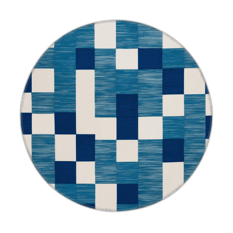 Tapis d'intérieur et d'extérieur à carreaux bleu, Rond 5 pi