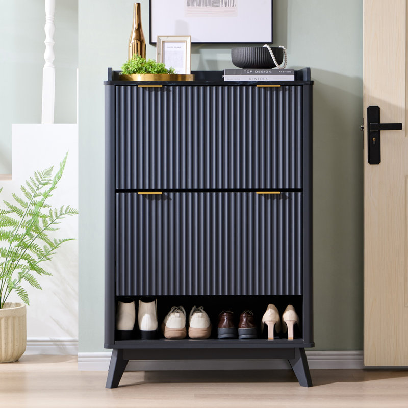 Armoire de rangement pour 20 paires de chaussures avec 2 portes à volets, range-chaussures autoportant en bois pour vestibule, couloir, fermeture