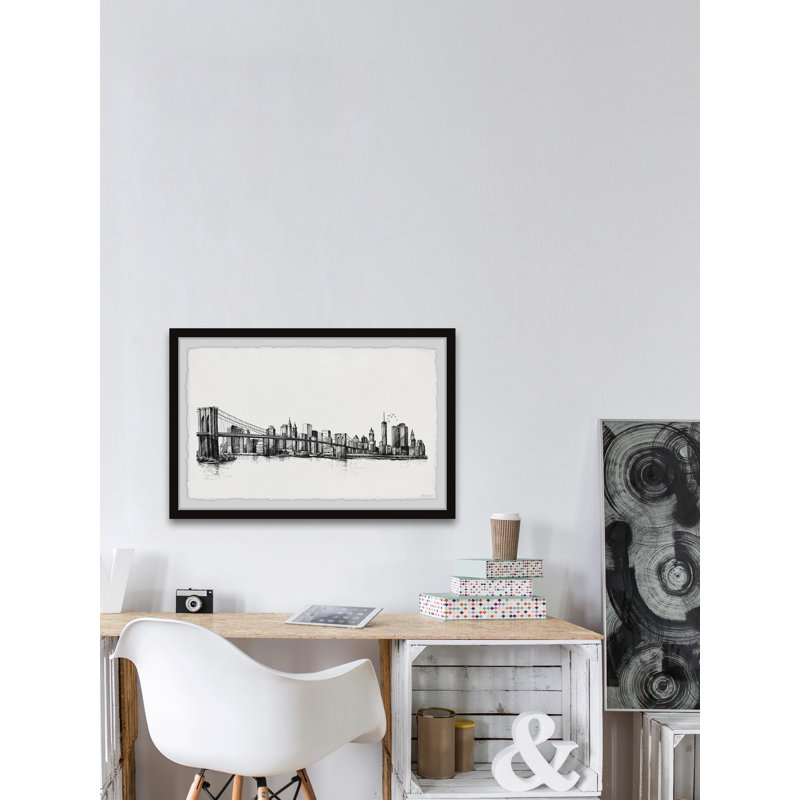 Brooklyn Bridge and Manhattan Skyline - Cadre photo, reproduction d'art sur papier, H 24 po x l 36 po x 1,5 po