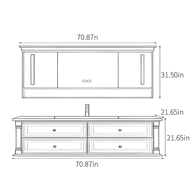 Retro simple American-style bathroom cabinet, Off-White, 71"