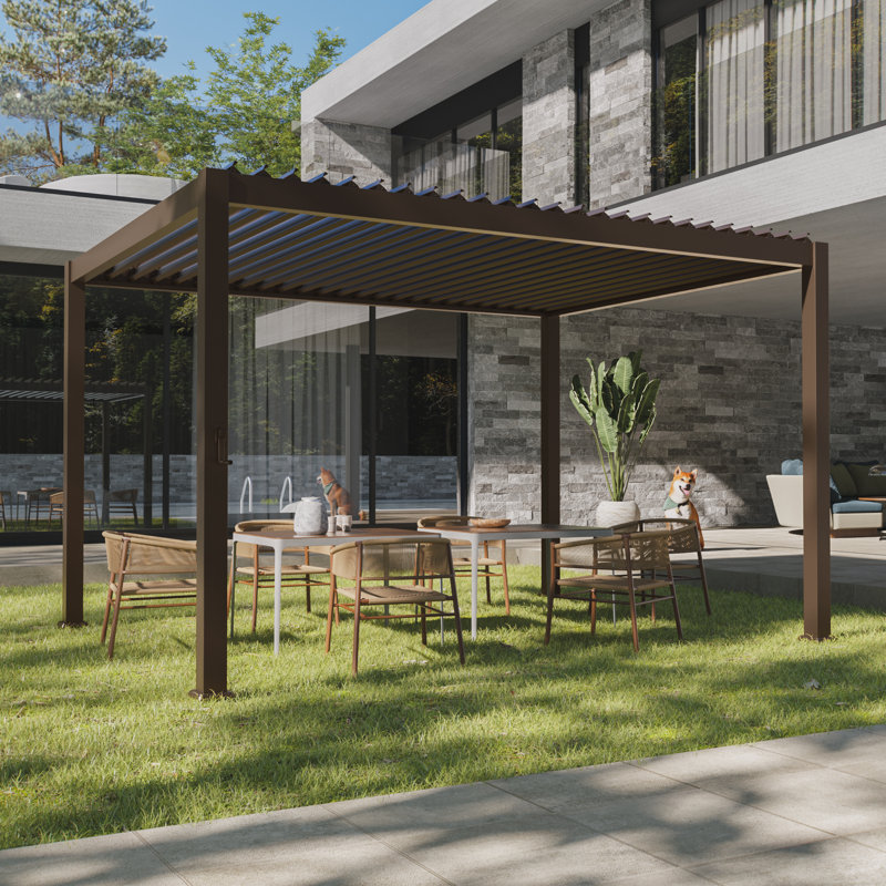 Modern  Aluminized Steel Pergola for Outdoor Garden with Adjustable Louvered Roof, Effortless Maintenance, and Patented Design