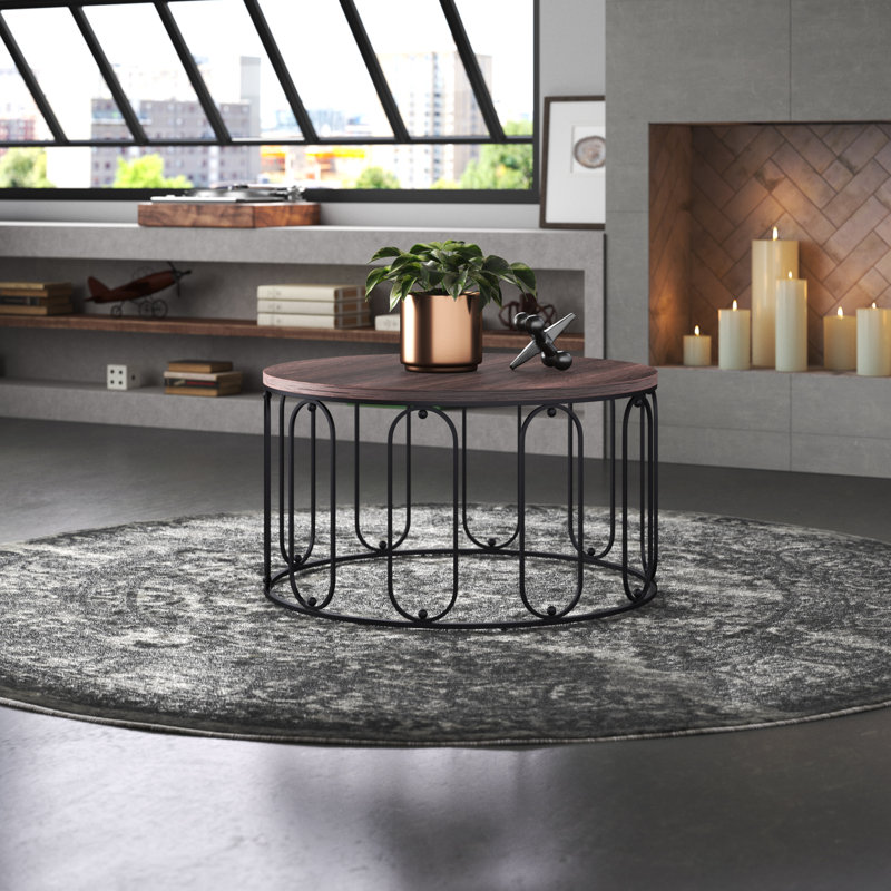 Table basse ronde Meisel, tables de cocktail, table à thé imitation grain de bois