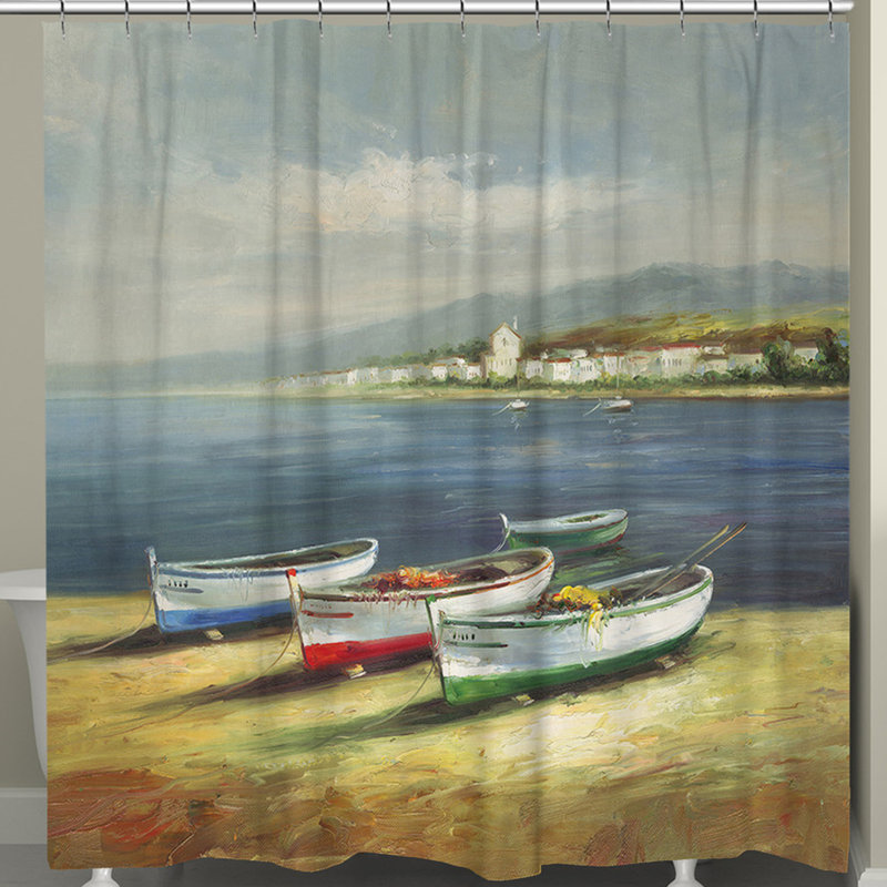 Rideau de douche simple "bateau on the beach"