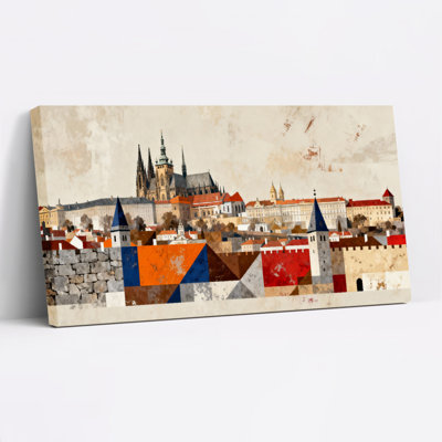 «Prague Castle Cityscape», art abstrait sur toile tendue, ensemble de 1 peinture à l'huile