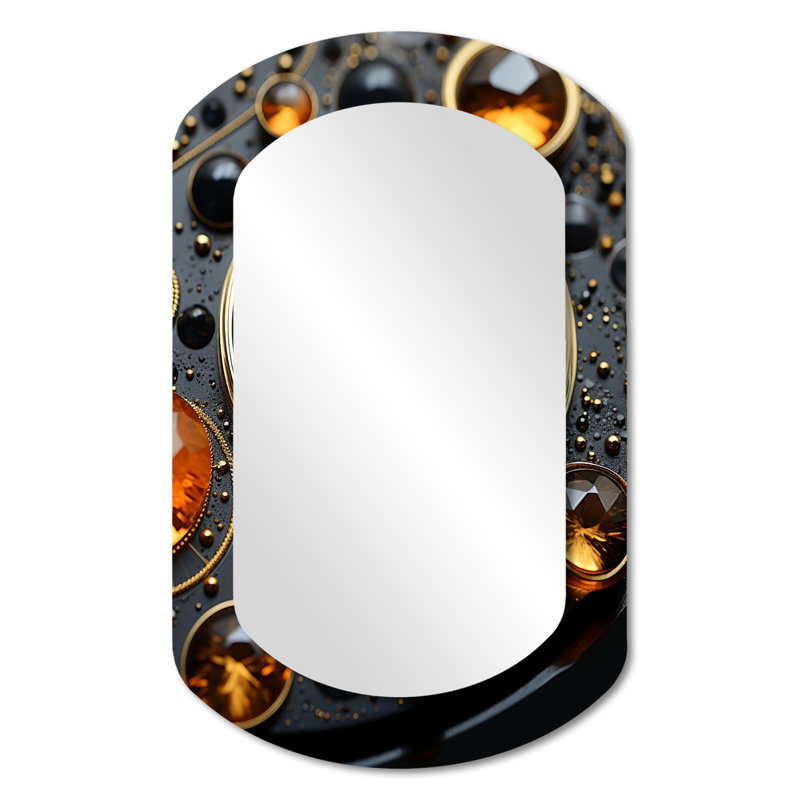 Grand miroir mural noir et orange Citrine Sunburst Geode II - Stone Geode, 31 po x 19 po