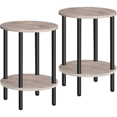 Table de bout ronde à 2 niveaux avec structure en tube de métal robuste, petite table basse industrielle pour table basse