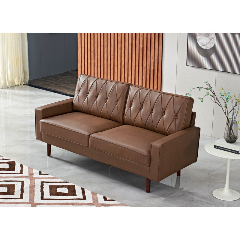 Faux Leather Square Arm Loveseat, Brown Faux Leather, 33" H x 70" W x 31" D