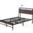 Walnut Bed Frame, Led Lights, Charging Station, 3 Storage Shelf, Steel, Supports Up To 730 Lbs, Noise- Assembly Frame , Lights & Station Included, Storage, Steel Slats, Easy Install,