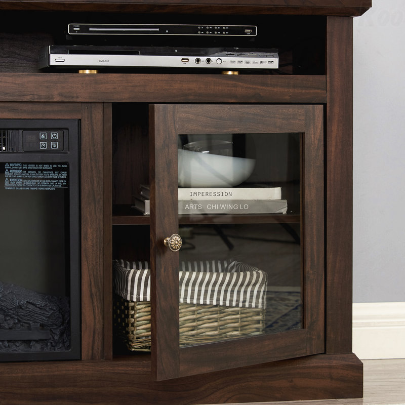 Meuble télé contemporain avec foyer encastrable 18 po, l 60 po x P 15,75 po, rangement ouvert et fermé, pour téléviseur de 65 po ou moins