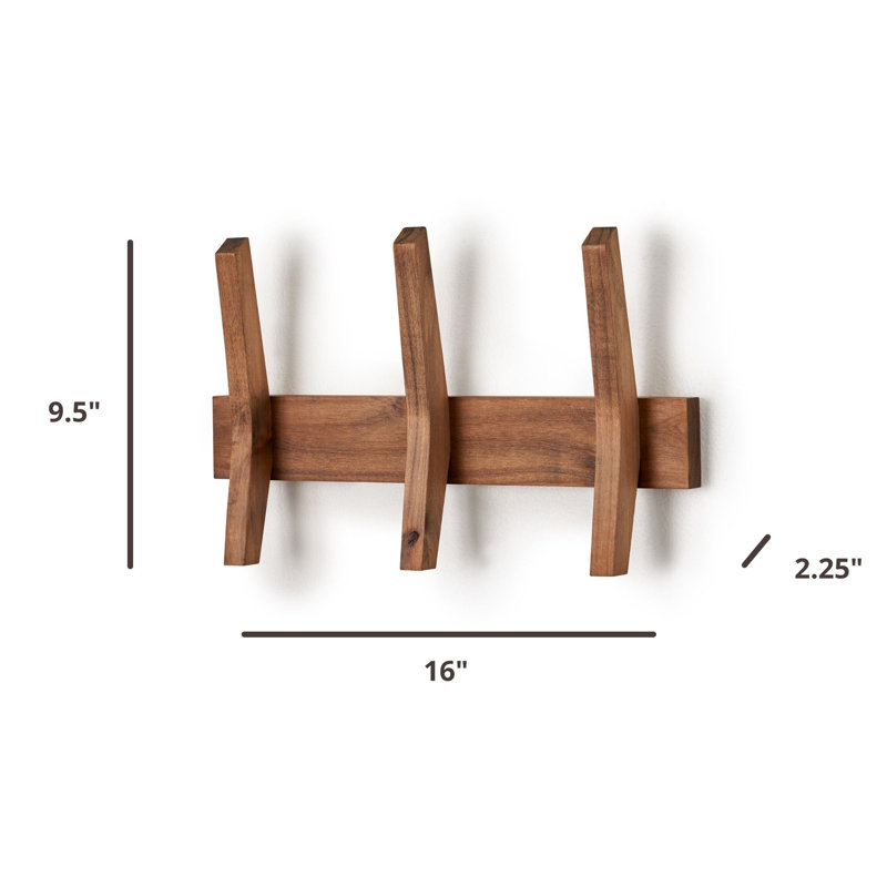 Algarin Solid Wood Wall 3 - Hook Wall Mounted Coat Rack, Walnut