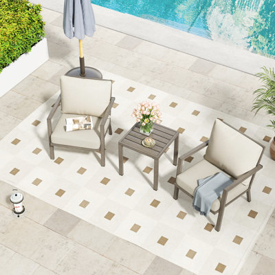 Mornlift 3-Piece Aluminum Outdoor Patio Conversation Set With Beige Cushions And Side Table