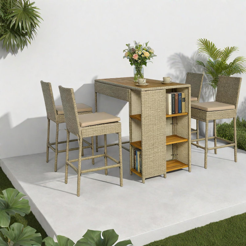 Ensembles de bar de patio peu encombrants, bois d'acacia et osier, élégance extérieure moderne