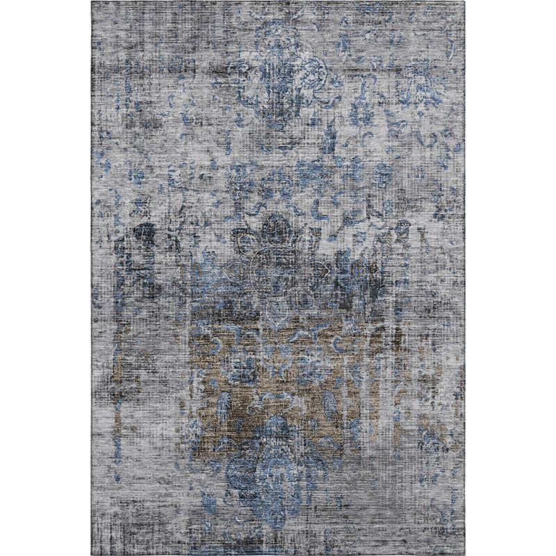 Premium Machine Washable Ducote AMF1144 Global Rug, Rectangle 10' x 14'
