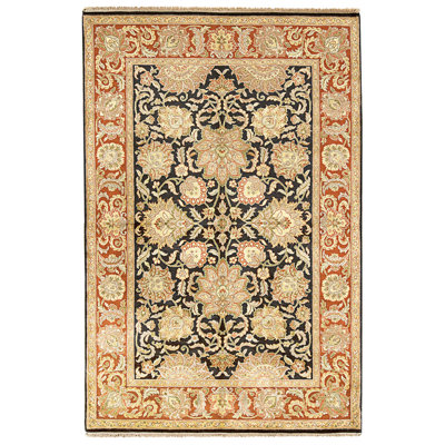 Tapis noir et rouge noué à la main de haute qualité