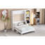 Lit double blanc avec bureau et rangement pour les livres, bois de pin massif, cartes à jouer