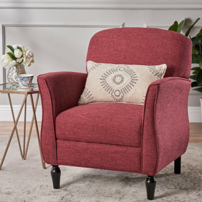 Fauteuil avec revêtement en tissu rouge, passepoil moyen, pieds tournés polis et courbe de style rétro, 27,34 po Accoudoirs courbés de style traditionnel et profond de 30,87 po de largeur x H 33 po