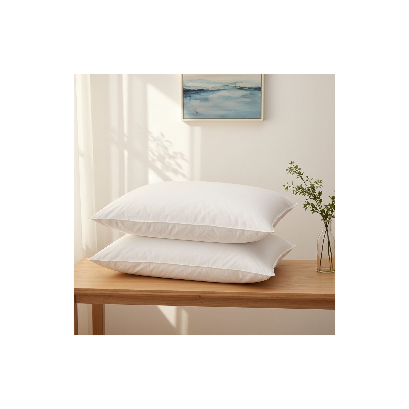 Goose Feather Down Blend Pillow, 100% Cotton Shell, Medium Support Sleep Pillows, King, White