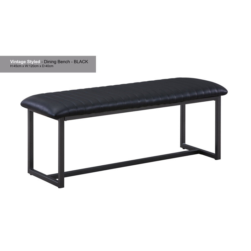 Photina Genuine Leather Upholstered Bench, Black