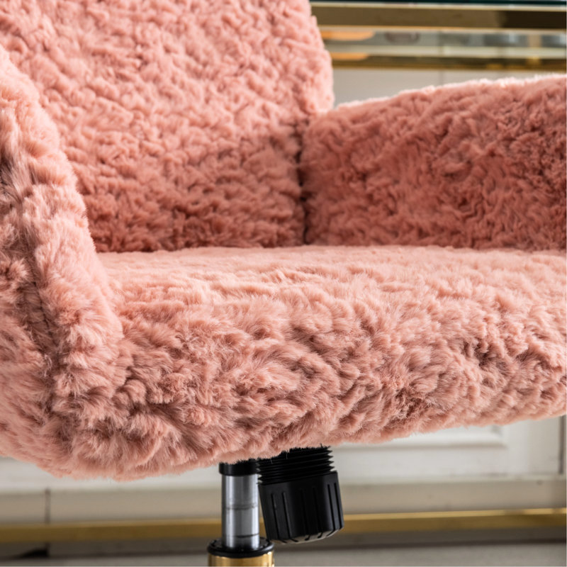 Golden Metal Base Office Chair, Pink Upholstered, For A Comfortable Study Session Chair With Foam Filler, Base, Relaxed Studying Mood