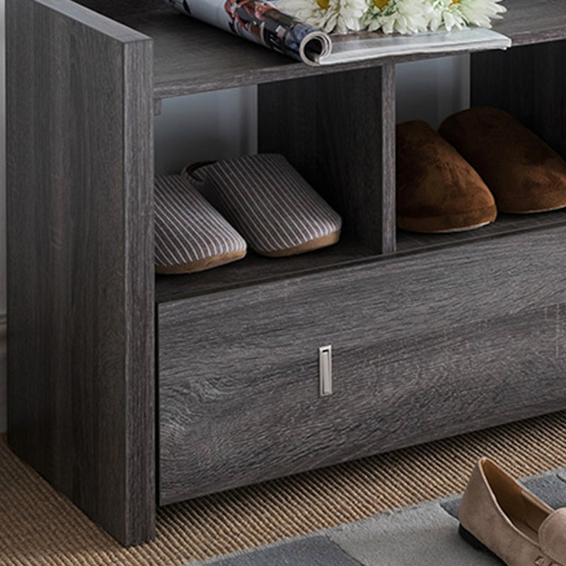 Banc d'entrée pour chaussures avec trois tablettes et un tiroir de rangement, Argenté / Gris