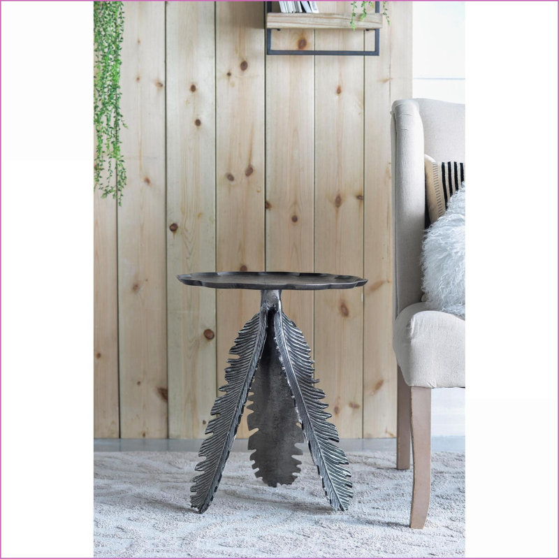 Table basse transitionnelle en aluminium argenté antique avec pieds en feuilles pour le salon