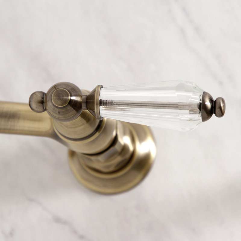 Kingston Brass Wilshire Double-Handle 2-Hole Wall-Mount Bridge Kitchen Faucet, Antique Brass