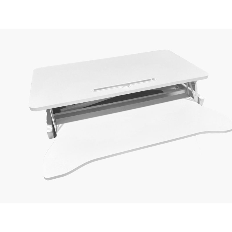 Bureau assis-debout réglable de 81 cm (32 pouces) pour deux écrans et ordinateur portable, blanc, avec un large plateau de clavier et un convertisseur de hauteur, idéal pour les configurations d'ordinateur portable, large base
