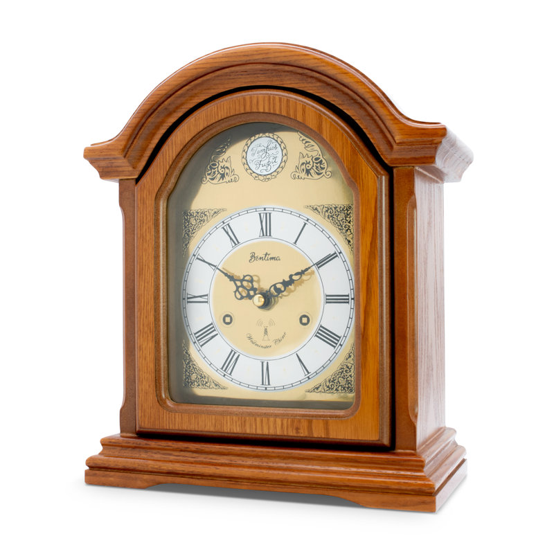 Roman Numeral Linden Solid Wood Atomic Tabletop Clock in Wood