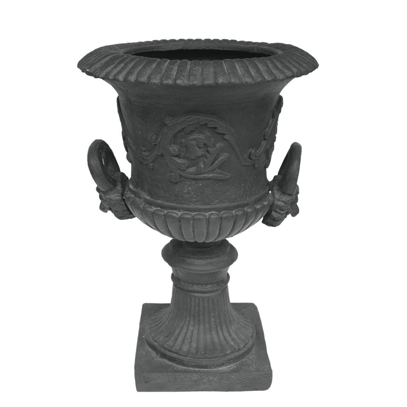 Magnesium Oxide Urn Planter For Garden - 28.66'' H X 19.04'' W Antique Gray Concrete, Roman Design With Details, Square Base, Lightweight, No Assembly, For Various Sweet Pea Plants 28.66''H 19.04''W