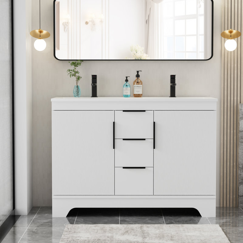 Skeen 48" Double Sink Bathroom Vanity Set With Resin Sink Top, Faucet, Assembly Required, White