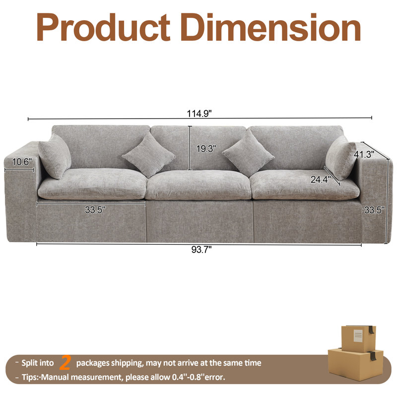 Canapé modulaire Boneless Cloud Boneless, H 25,1 po x l 114,9 po x P 41,3 po, Gris clair