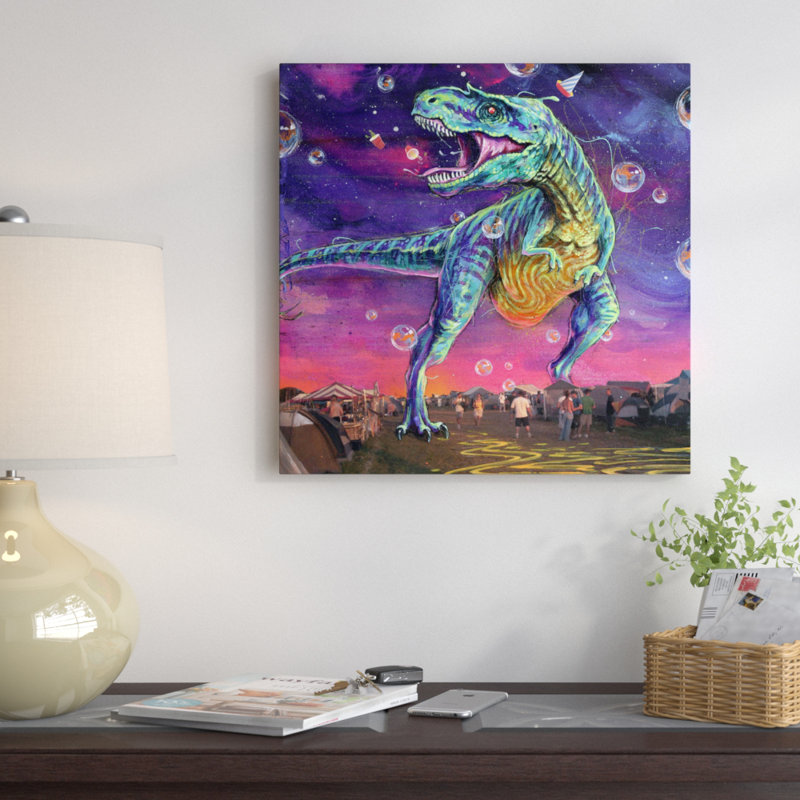 « festasaurus rex », peinture sur toile tendue, H 12 po x l 12 po x P 0,75 po