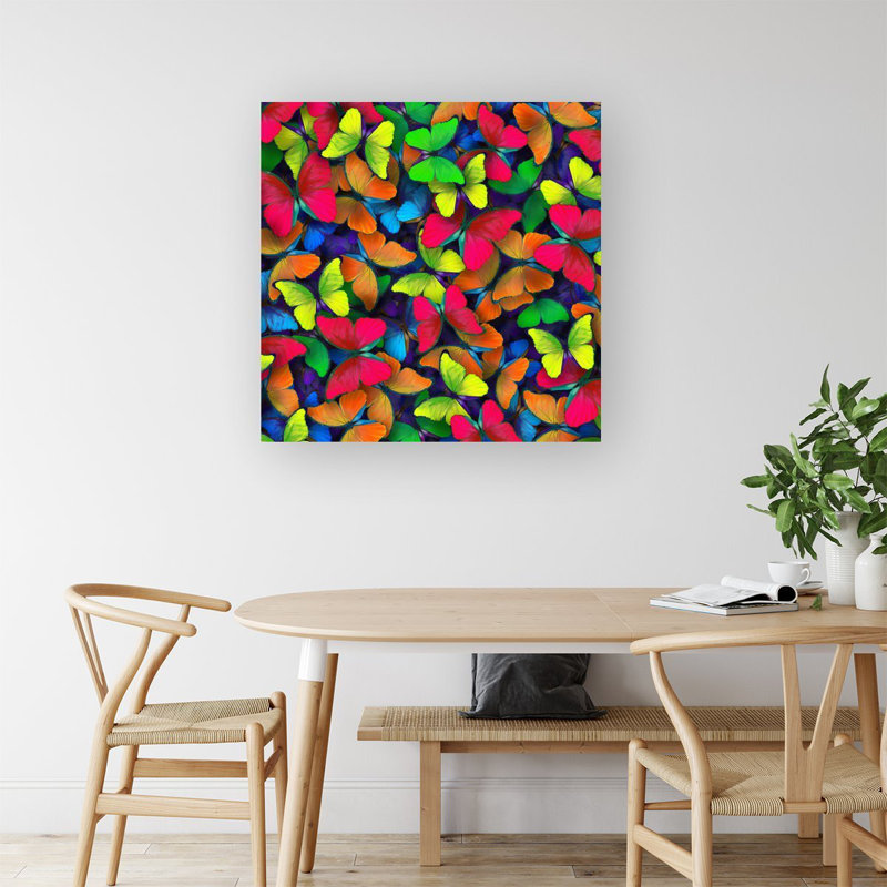 Rainbow Butterflies - Wrapped Canvas Print, 16cm H x 16cm W x 3.8cm D