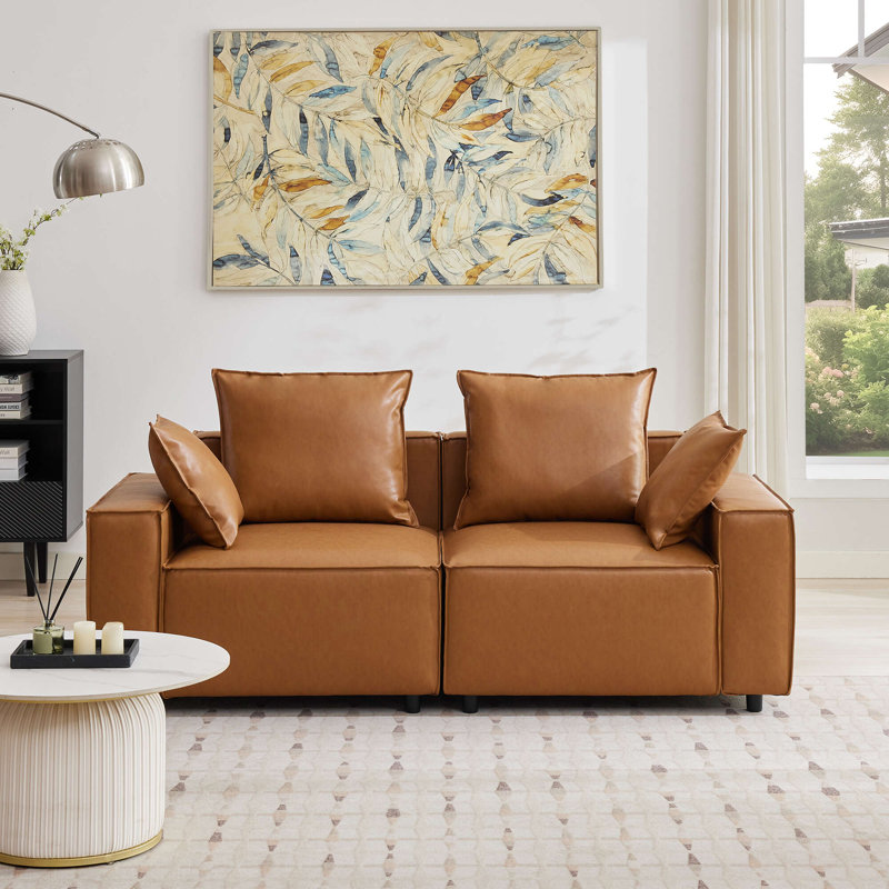 Canapé modulaire en chenille à accoudoirs carrés 78 po Makassar, Polyuréthane brun