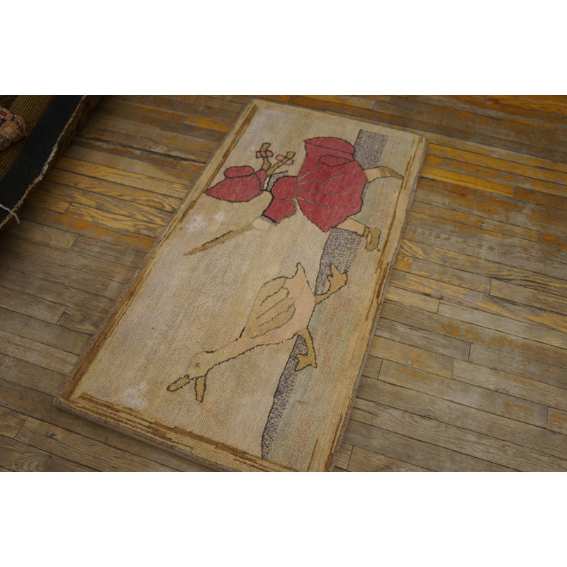 Tapis ivoire American Hooked Antique