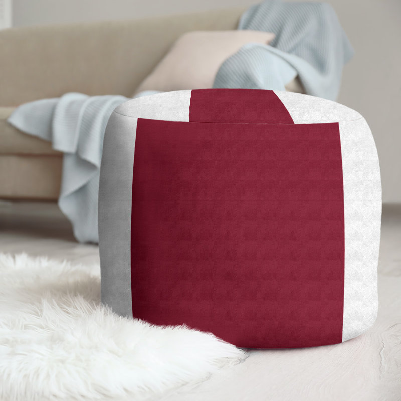 Repose-pieds cubique rond à rayures 20,5", Blanc / Marron