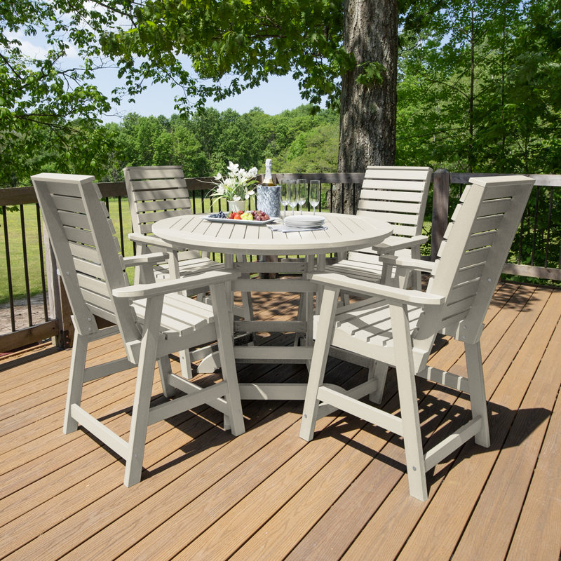 Midwest 4-Person, 48" Round Table, 5-Piece Outdoor Dining Set, Whitewash, 62.5" L x 62.5" W x 43.3" H