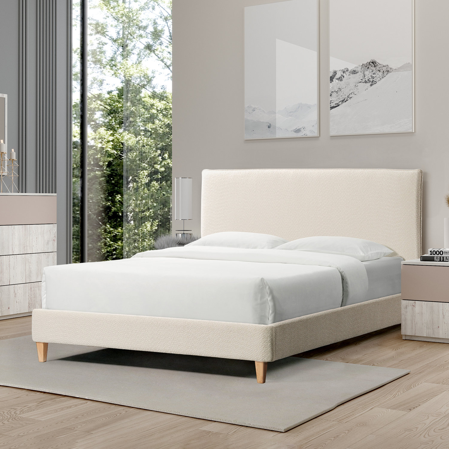 Latitude Run® Upholstered Platform Bed Frame, Cream White 