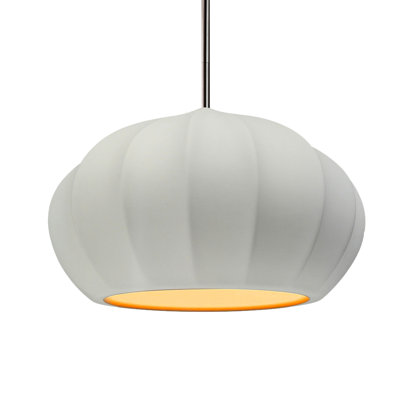 Radiance - Luminaire suspendu ovale cannelé 1 lumière - Blanc mat avec intérieur champagne doré - Nickel brossé - DEL dédiée - Tige rigide
