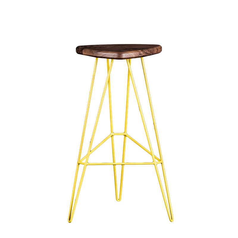 Madison Counter Stool with Metal Frame, Yellow, American Walnut, Bar Stool (30" Seat Height)